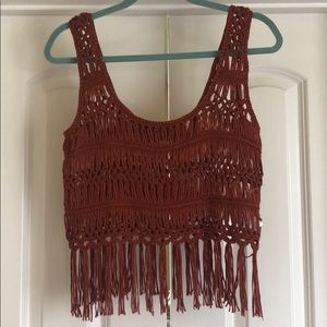 Camel-colored Crochet Crop Top